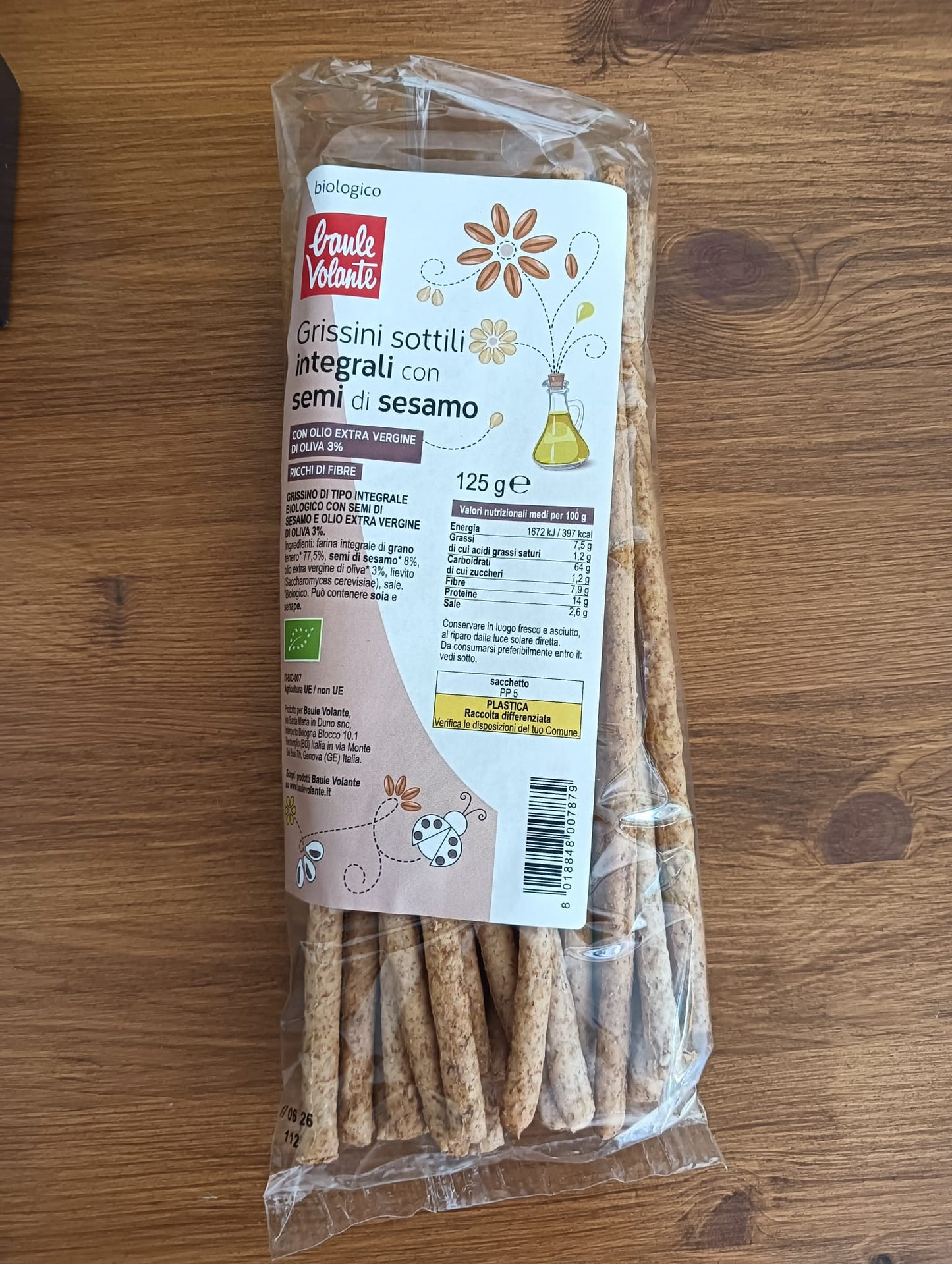 BAULE VOLANTE Grissini sottili integrali con semi di sesamo